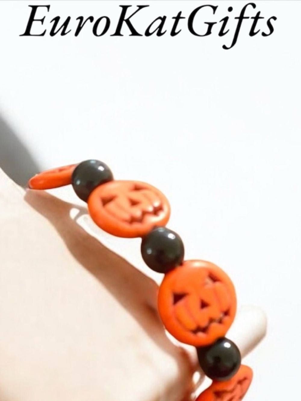 Women’s Fun Orange Black Beaded Bracelet Halloween Fall Jewelry NEW Handmade